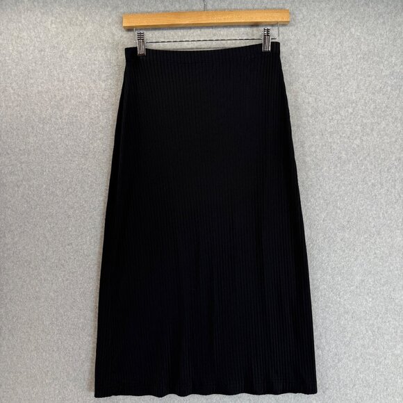 VanTisse Womens Black Ribbed Midi Skirt Pencil Office Stretch Vintage Size Small - Picture 1 of 12